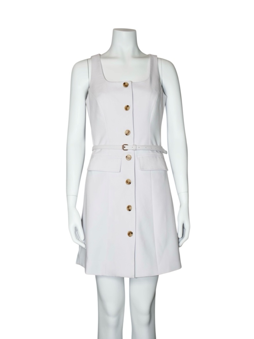 Saks Fifth Avenue Sleeveless Button-Front Off White Dress with Belt Size X-Small - Picture 2 of 14